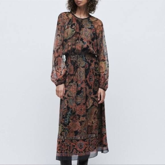 NWT ZARA MAXI PRINTED BOHEMIAN DRESS/ZARA CASUAL FORMAL DRESS FALL Size XXL - Picture 1 of 14